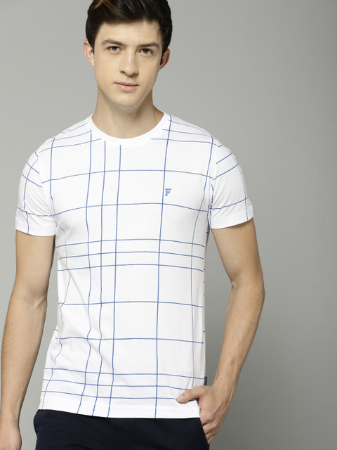 

French Connection Men White Checked Round Neck T-shirt