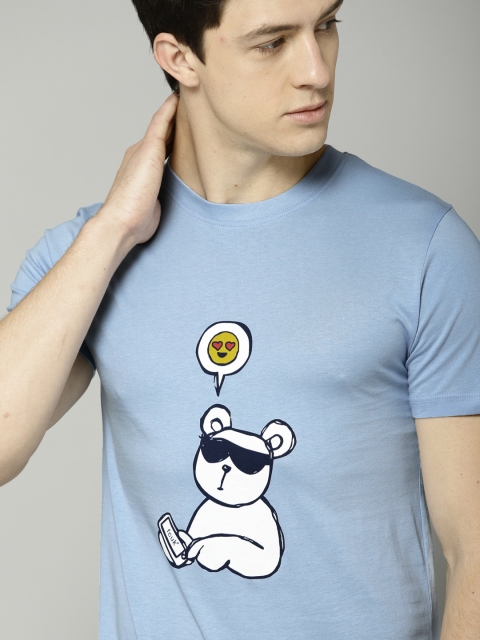 

French Connection Men Blue Printed Round Neck T-shirt