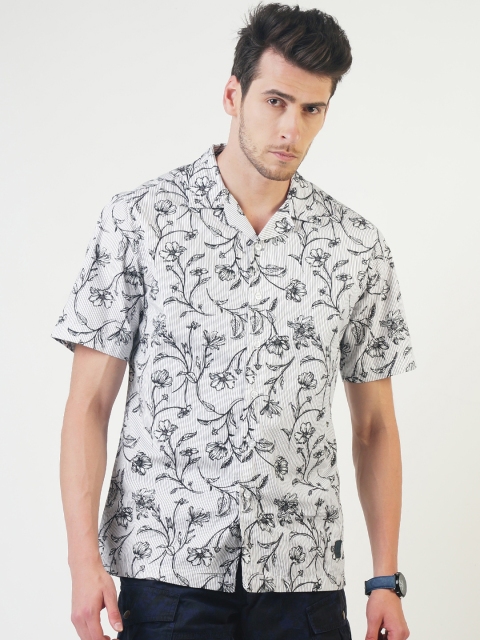 

Blue Saint Men White Smart Slim Fit Printed Casual Shirt