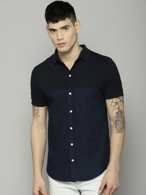 

French Connection Men Navy Blue Regular Fit Casual Shirt