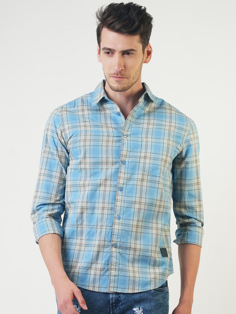 

Blue Saint Men Blue Smart Slim Fit Checked Casual Shirt