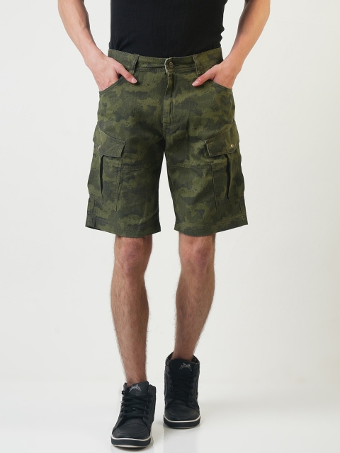 

Blue Saint Men Olive Green Camouflage Slim Fit Cargo Shorts