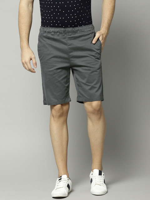 

French Connection Men Charcoal Grey Solid Regular Fit Shorts