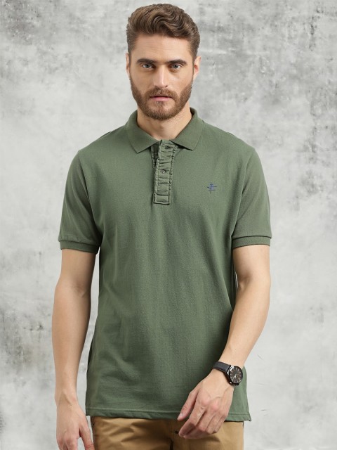 

Breakbounce Men Green Solid Polo Collar T-shirt