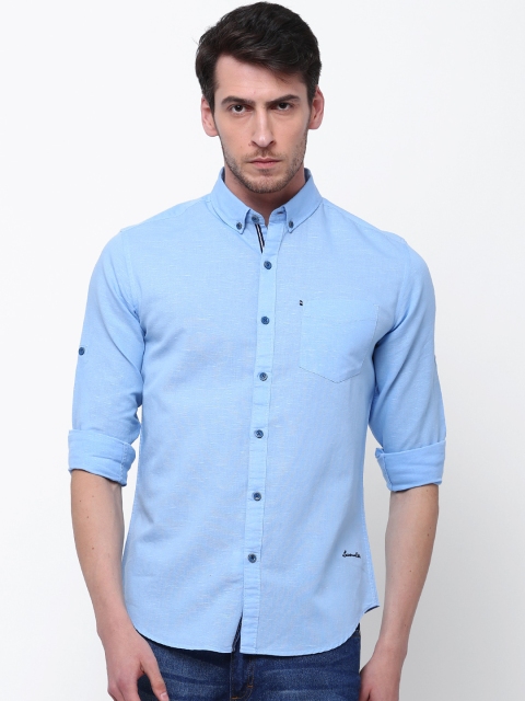 

LOCOMOTIVE Men Blue Slim Fit Solid Casual Shirt