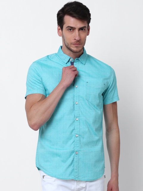 

LOCOMOTIVE Men Teal Slim Fit Solid Casual Shirt