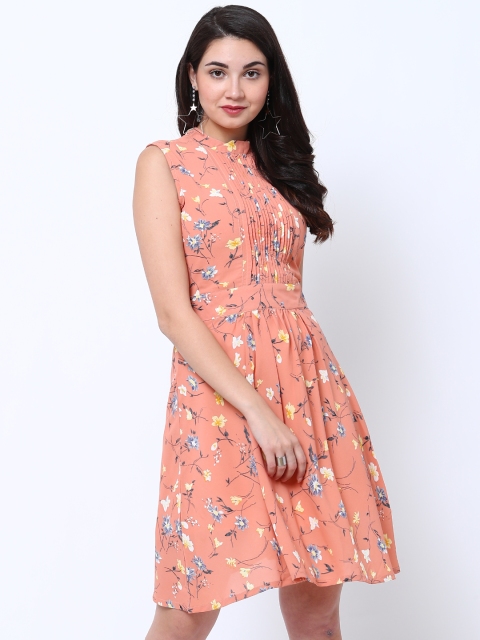 

Tokyo Talkies Women Peach-Coloured Printed Fit and Flare Dress