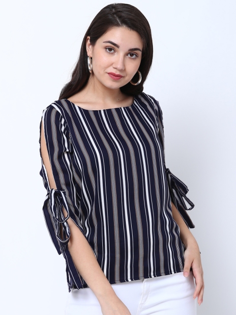 

Tokyo Talkies Women Navy Blue Striped Top