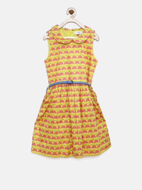 

U.S. Polo Assn. Kids Girls Yellow Printed Fit & Flare Dress