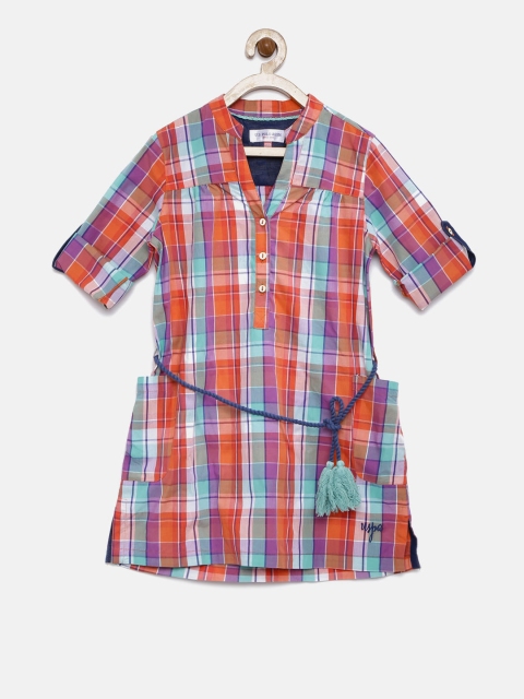 

U.S. Polo Assn. Kids Girls Orange Checked Shirt Dress