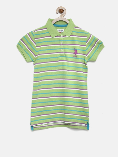 

U.S. Polo Assn. Kids Girls Green Striped Polo Collar T-shirt