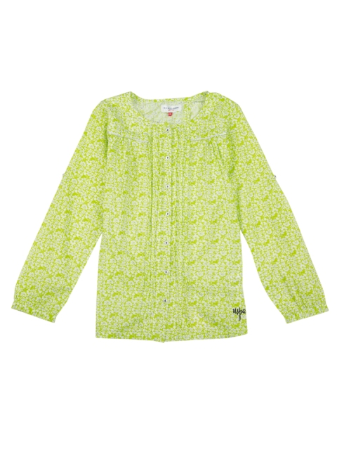 

U.S. Polo Assn. Kids Girls Green Printed Pure Cotton Top