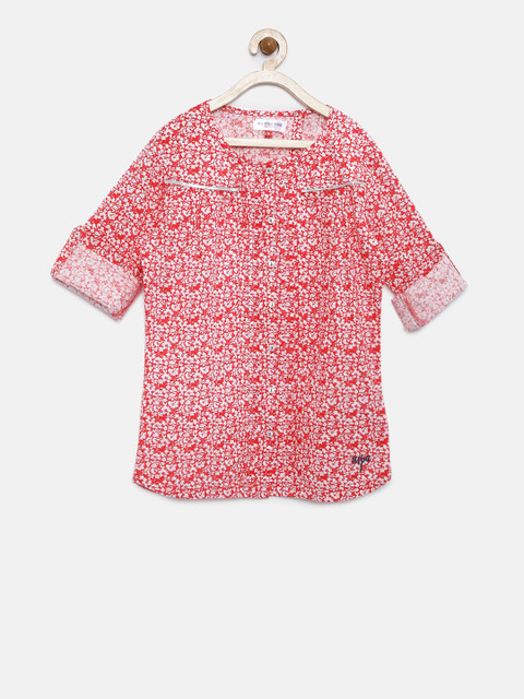 

U.S. Polo Assn. Kids Girls Red Printed Shirt Style Pure Cotton Top