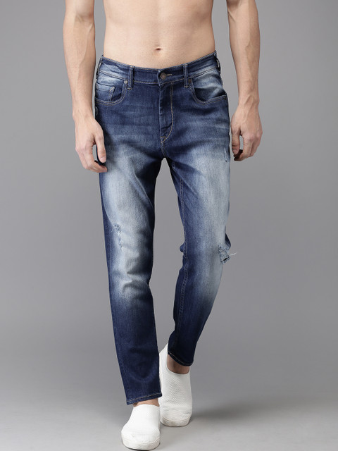 

HERE&NOW Men Blue Slim Fit Mid-Rise Cropped Mildly Distressed Stretchable Jeans