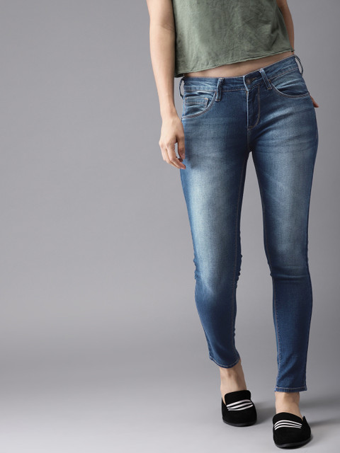 

HERE&NOW Women Blue Skinny Fit Mid-Rise Cropped Clean Look Stretchable Jeans