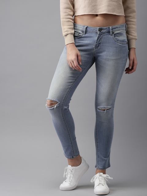 

HERE&NOW Women Blue Slim Fit Mid-Rise Slash Knee Stretchable Jeans