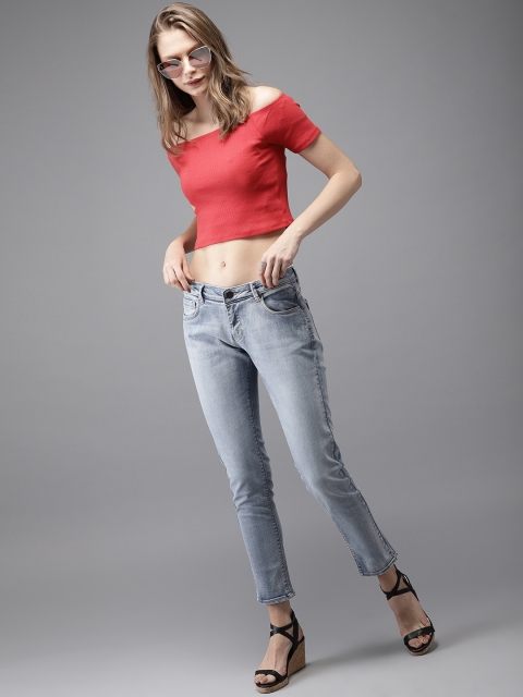 

HERE&NOW Women Blue Slim Fit Mid-Rise Clean Look Stretchable Cropped Jeans