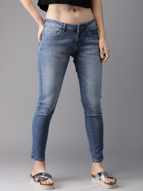 

HERE&NOW Women Blue Slim Fit Mid-Rise Clean Look Cropped Stretchable Jeans