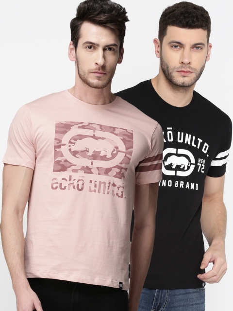 

Ecko Unltd Men Pack of 2 Printed Round-Neck T-shirts, Black