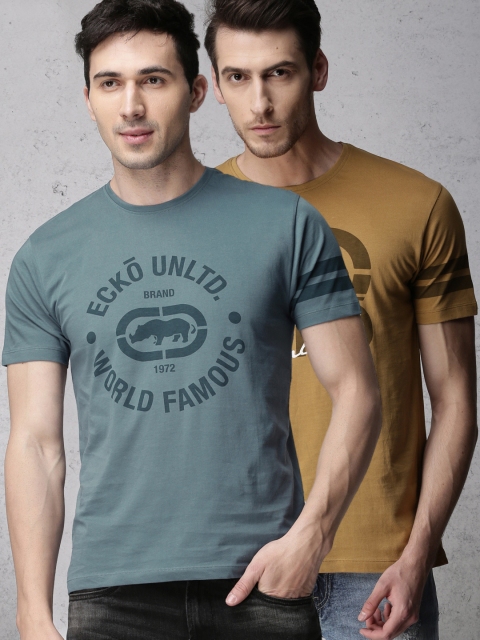 

Ecko Unltd Men Pack of 2 Round Neck T-shirts, Mustard