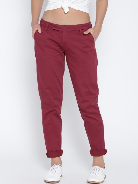 

U.S. Polo Assn. Women Women Red Solid Regular Fit Flat-Front Trousers