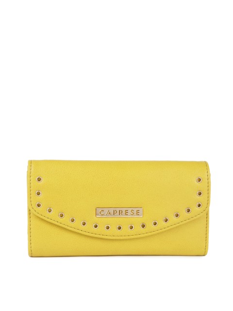 

Caprese Women Peach-Coloured Solid Three Fold Wallet, Yellow