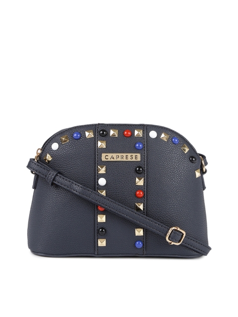 

Caprese Navy Blue Textured & Embellished Sling Bag