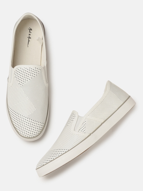 

Mast & Harbour Men White Printed Slip-On Sneakers