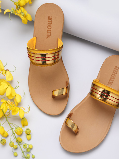 

Anouk Women Yellow & Gold-Toned Solid One Toe Flats