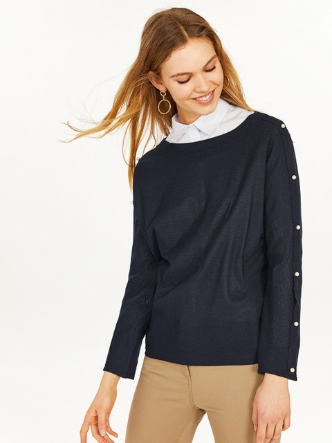 

OVS Women Navy Blue Solid Styled Back Top