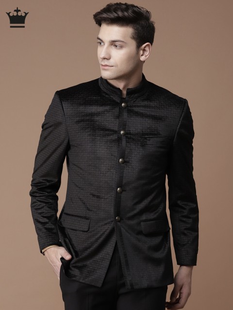 

Louis Philippe Black Self-Design Ultra Fit Bandhgala