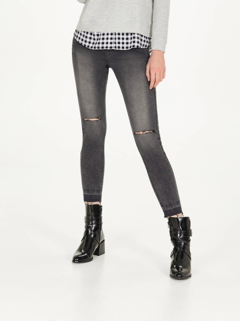 

OVS Women Grey Super Skinny Fit Mid-Rise Slash Knee Stretchable Jeans