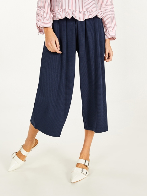 

OVS Women Navy Self-Striped Culottes, Navy blue