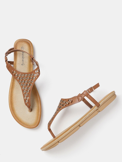 

DressBerry Women Brown Solid T-Strap Flats