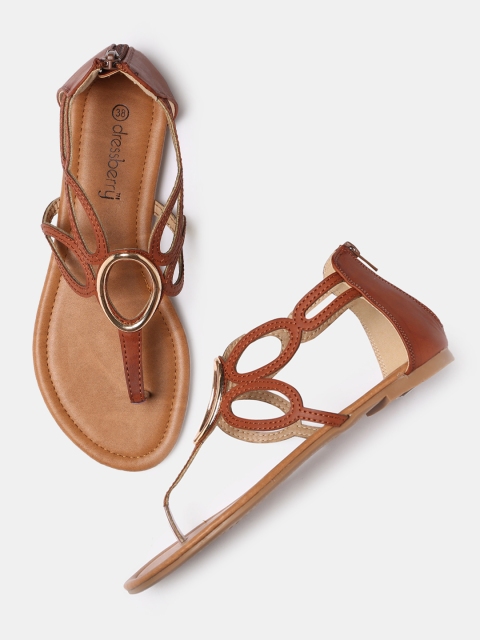 

DressBerry Women Brown Solid Open Toe Flats