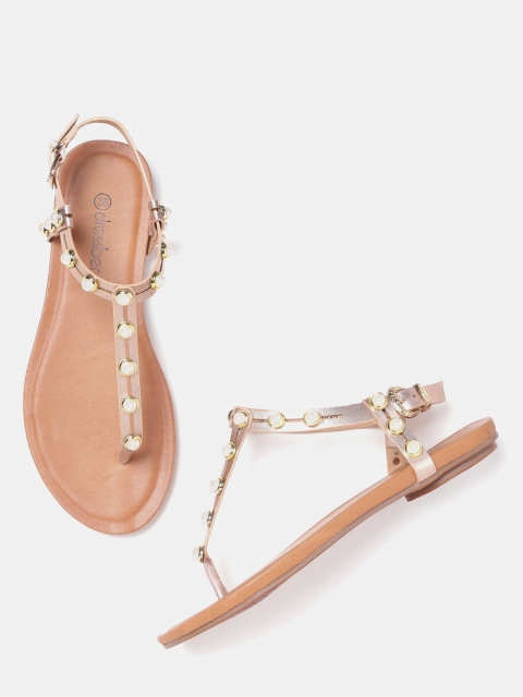 

DressBerry Women Rose Gold Embellished T-Strap Flats