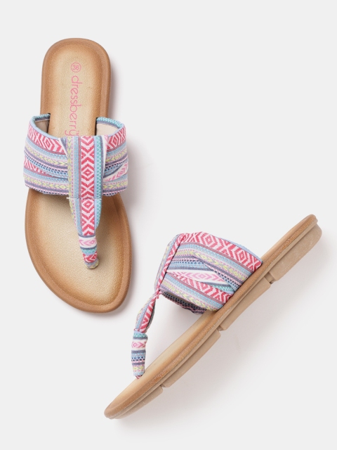 

DressBerry Women Pink & Blue T-Strap Flats