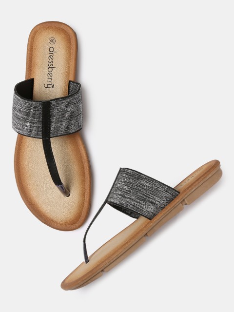

DressBerry Women Black Colourblocked Synthetic T-Strap Flats
