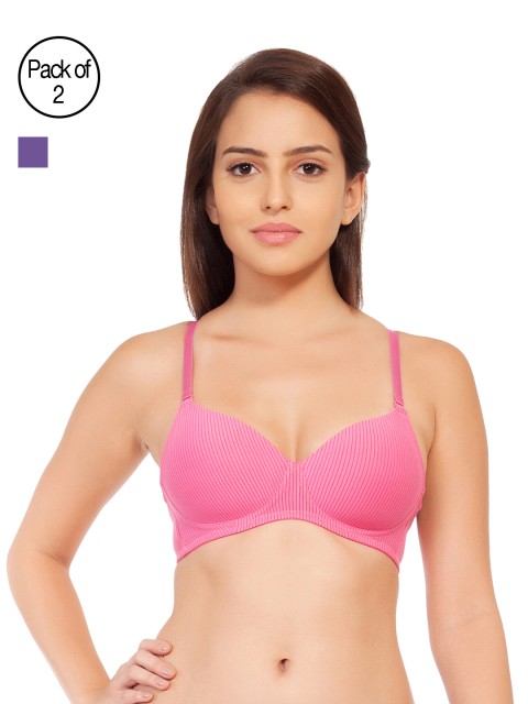 

Soie Women Pack of 2 Padded Underwired T-Shirt Bras CB-106 COMBOPACK 2-Pink Purple