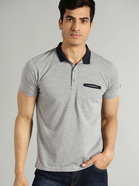 

Roadster Men Grey Melange Solid Polo Collar T-shirt