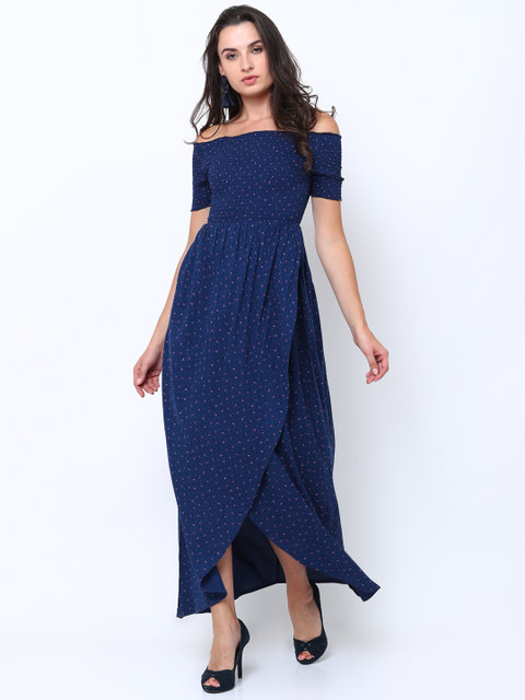 

Tokyo Talkies Women Navy Blue & Pink Printed Maxi Dress