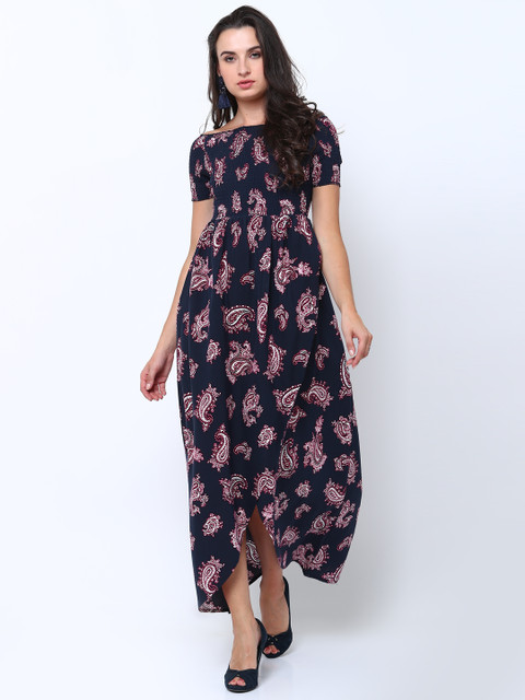 

Tokyo Talkies Women Navy Blue & Pink Printed Maxi Dress