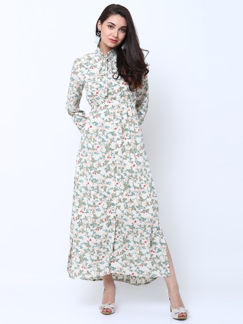 

Tokyo Talkies Women White & Green Printed Maxi Dress