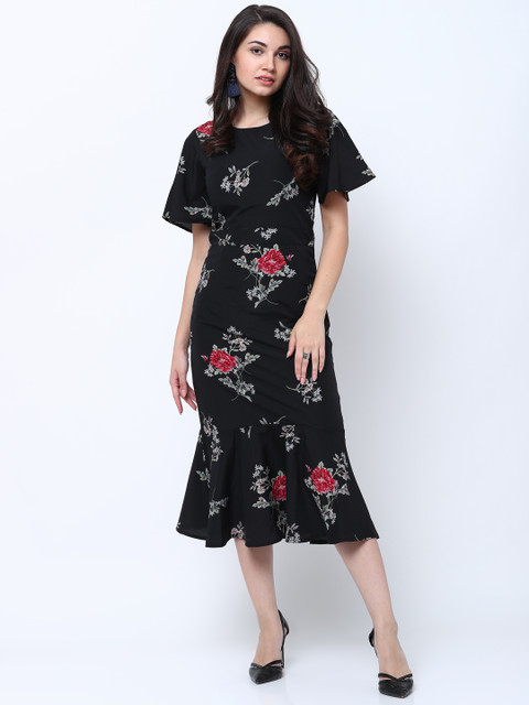 

Tokyo Talkies Women Black & Red Printed Sheath Dress