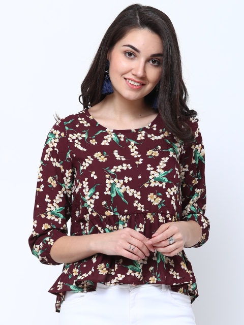 

Tokyo Talkies Women Maroon Printed Peplum Top