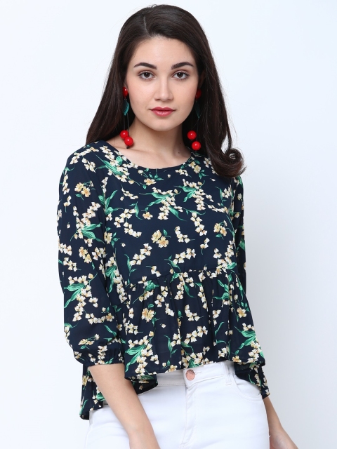 

Tokyo Talkies Women Navy Blue Printed Peplum Top