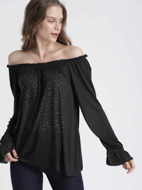 

Chemistry Women Black Embellished Bardot Top