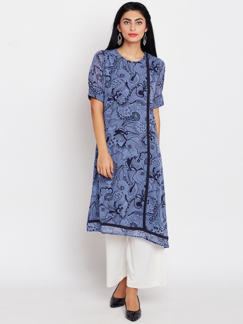 

RARE ROOTS Women Blue & Black Printed A-Line Kurta