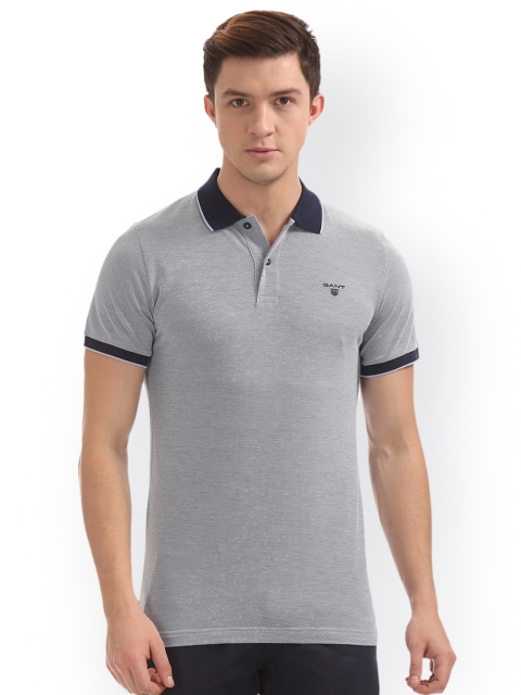 

GANT Men Grey Solid Polo Collar T-shirt
