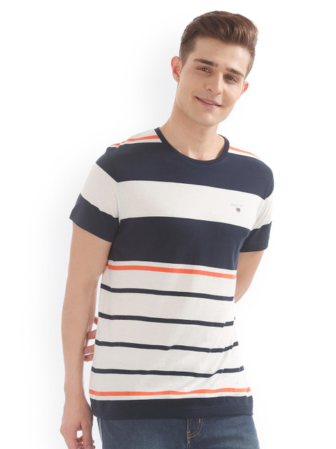 

GANT Men White Striped Round Neck T-shirt